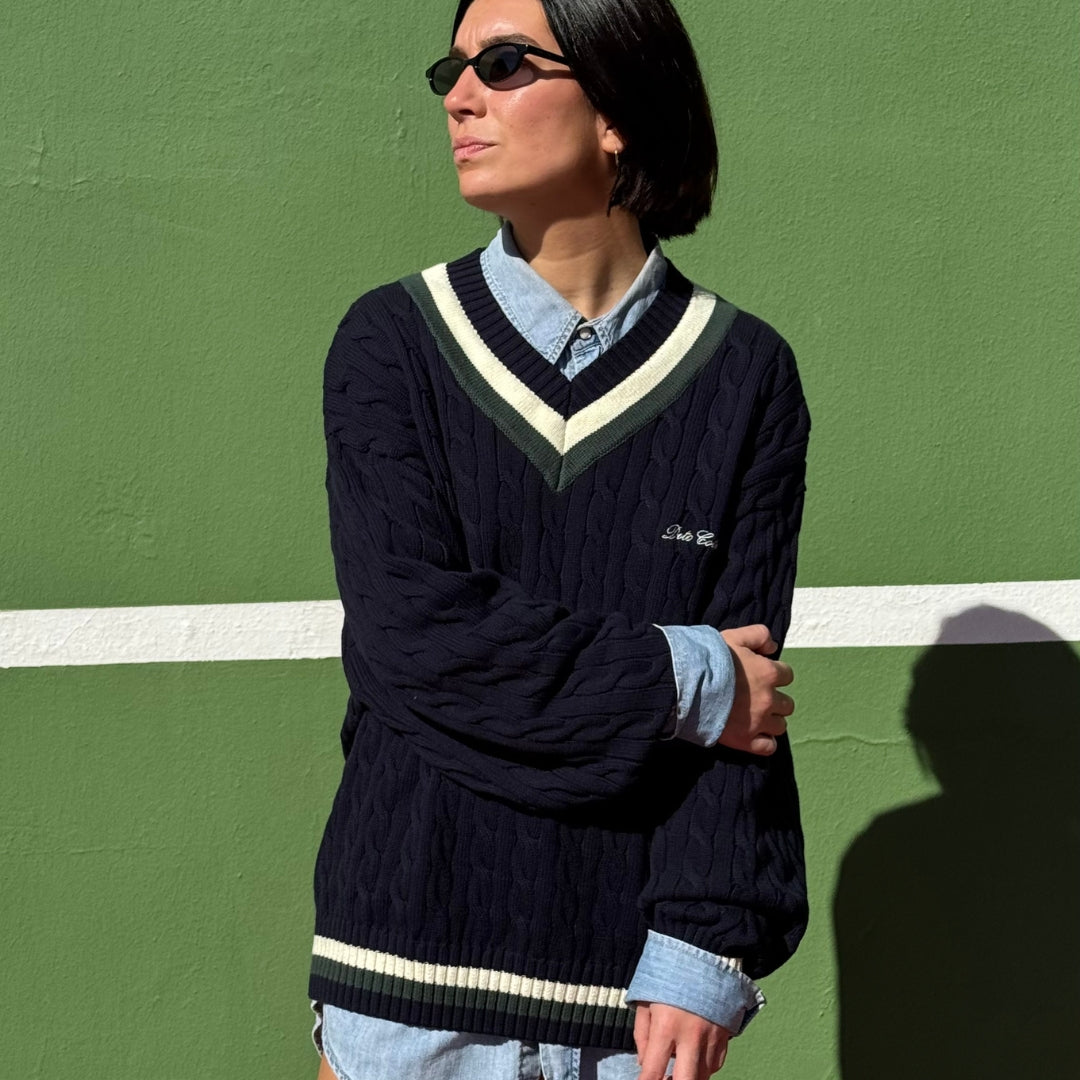 NAVY CABLE KNIT